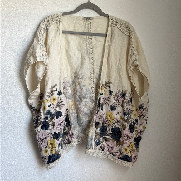 francesca bettini Sweaters - Cream and Blue Floral Embroidered Cardigan Sweater
